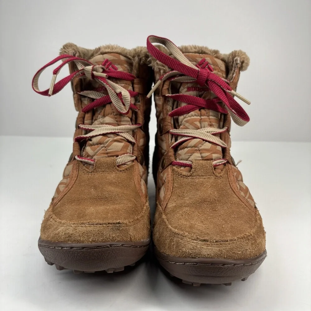 Columbia Women’s Brown Suede Quilted Winter Boots - Tan with Red Accents